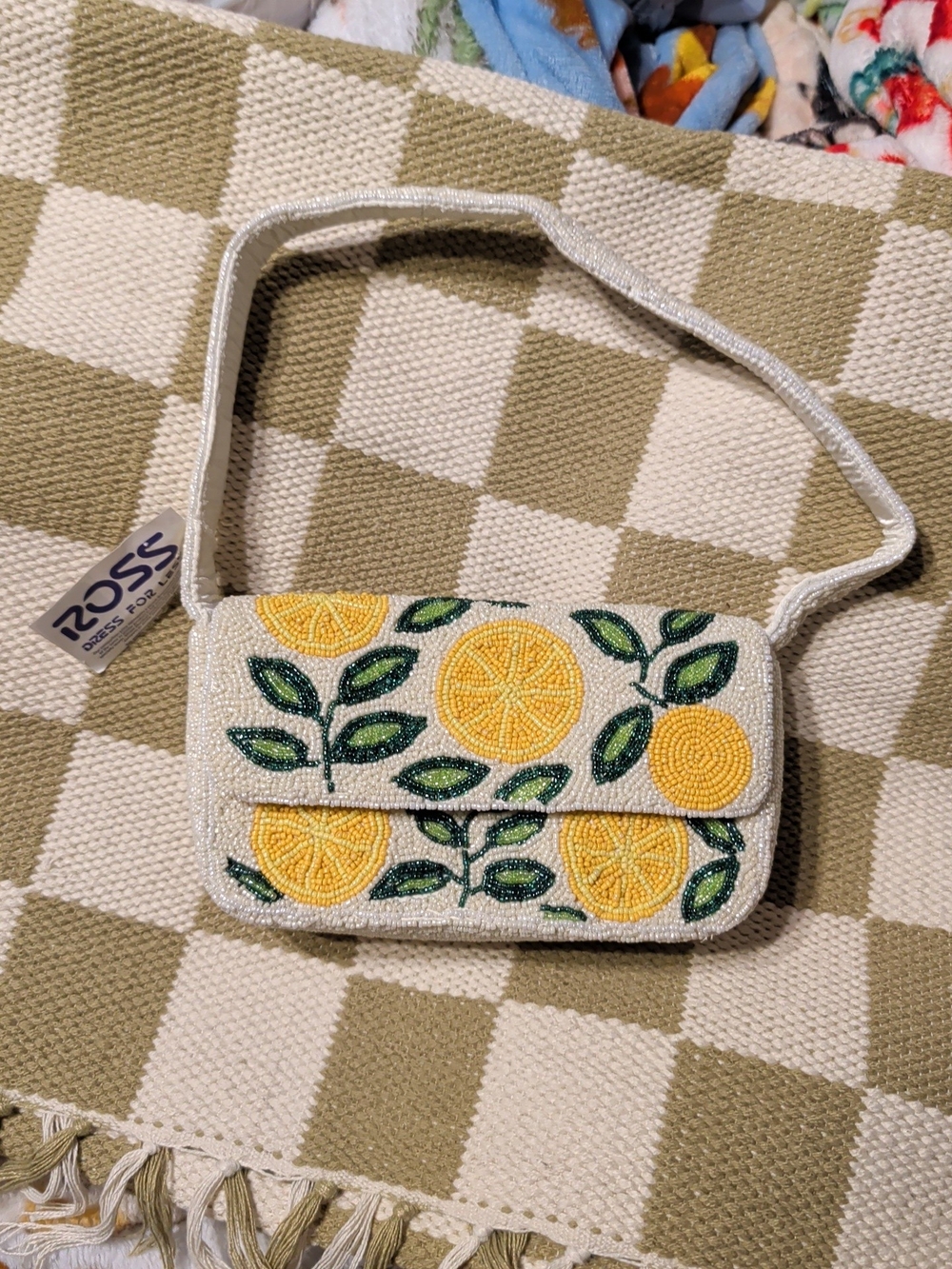 Beaded Lemon Crossbody Bag in White and Yellow NWT